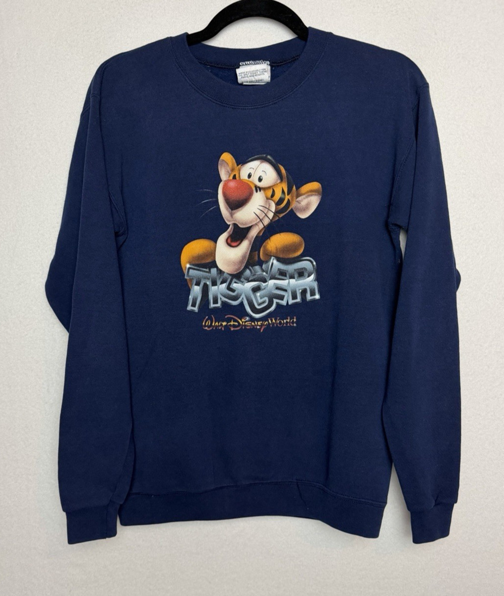 Mickey Inc. VTG 90s Kids Tigger Crewneck Sweatshirt Navy Blue Sz L Walt Disney